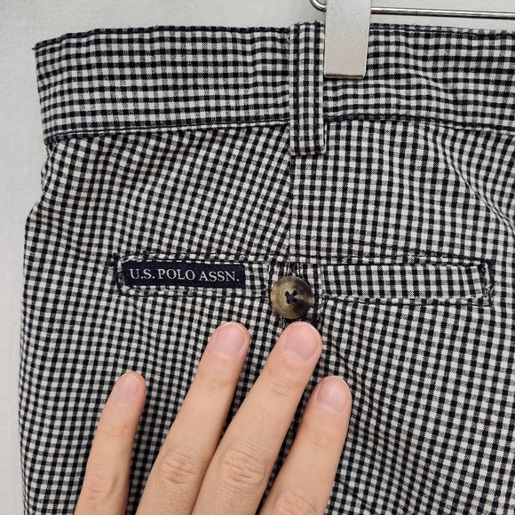 US Polo Assn men's checkered shorts plaid summer boat casual black white cotton - Picture 9 of 11